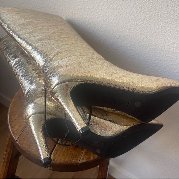 Worthington 9.5 Metallic Gold Knee High Boots Stiletto Glam Party Statement - Picture 10 of 15